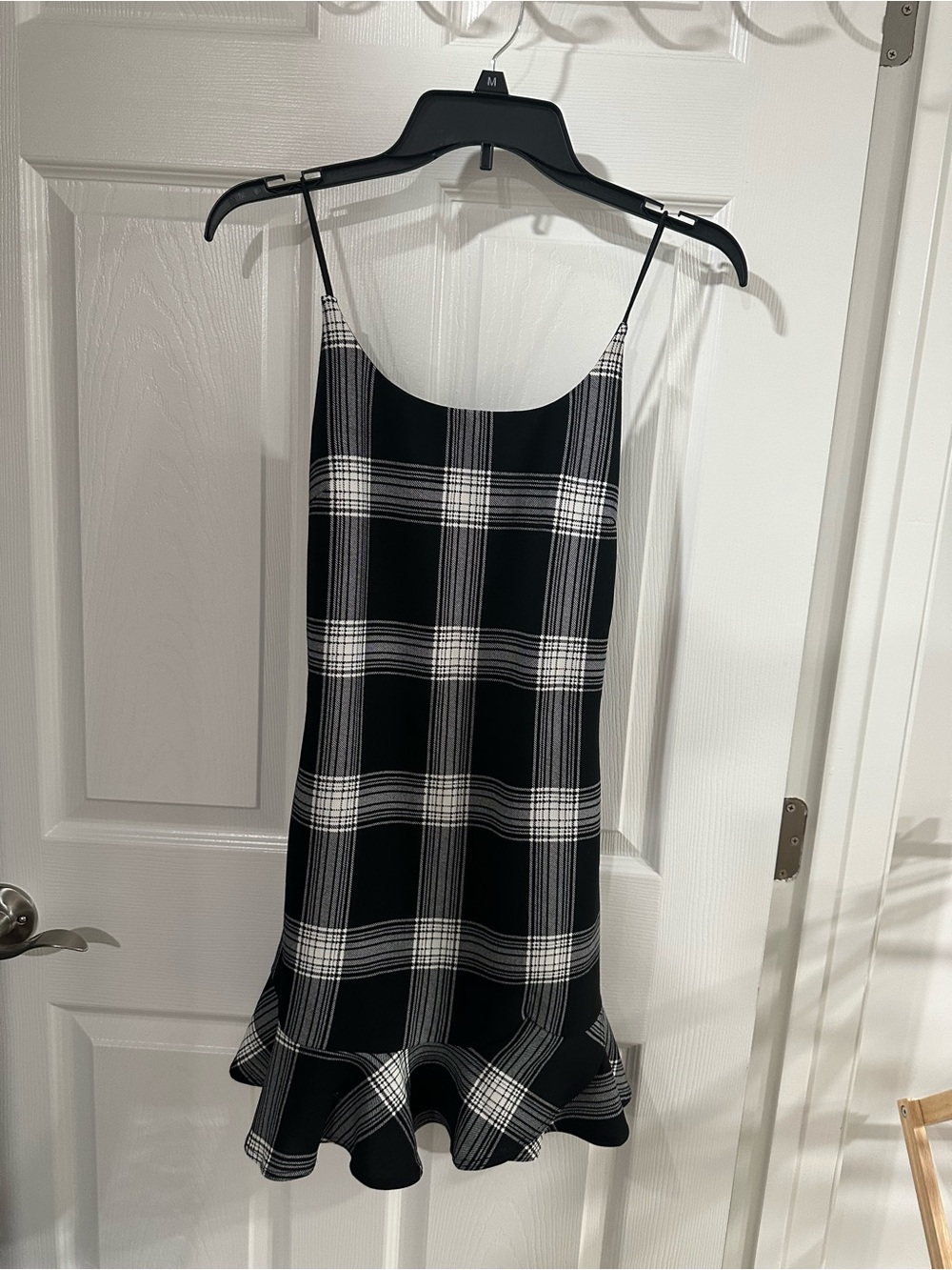 Aqua Black and White Plaid Spaghetti Strap Mini Dress